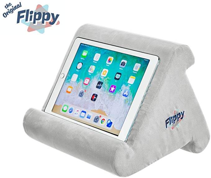 Flippy Multi-Angle Soft Pillow Lap Stand for iPads, Tablets, eReaders, Smartphones, Books, & Magazines (Grey)