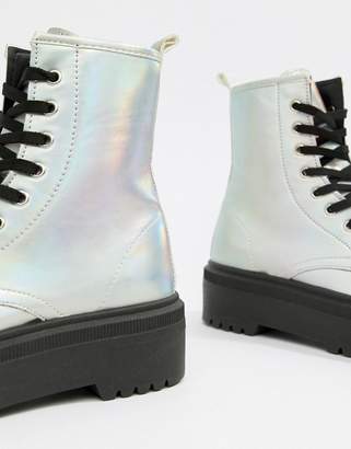 ASOS Design Attitude Chunky Lace Up Boots In Iridescent
