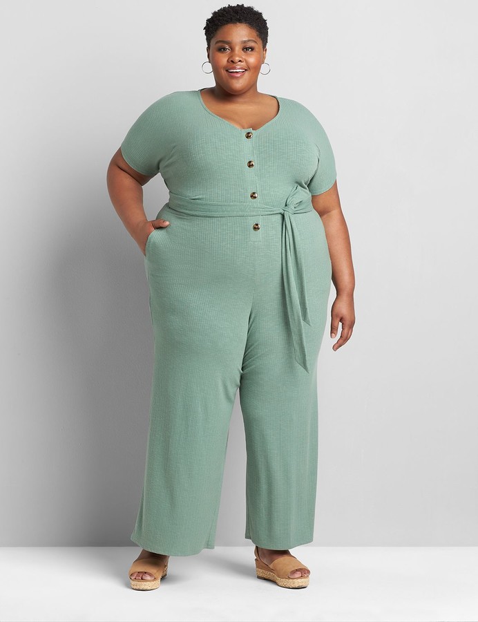 Lane Bryant Ribbed Belted Jumpsuit ShopStyle Plus Sizes