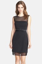 Thumbnail for your product : Aidan Mattox Flocked Mesh Belted Sheath Dress
