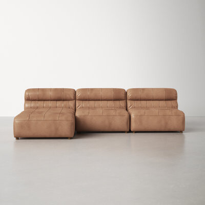 Anya 108" Wide Genuine Leather Modular Sofa & Chaise - Thumbnail 2