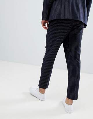 ASOS Design DESIGN tapered suit pants in navy wool blend pinstripe