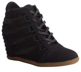 Thumbnail for your product : Be & D black and army green faux suede lace up wedged sneakers