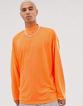 ASOS Design DESIGN oversized turtle neck t-shirt with long sleeves in neon orange