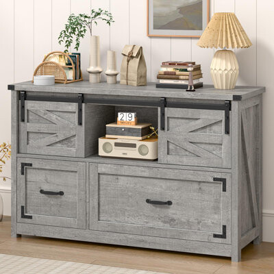 Gracie Oaks Lateral File Cabinets 2 Drawer With Sliding Barn Doors
