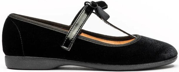 Childrenchic Girls Velvet T-Straps in Black
