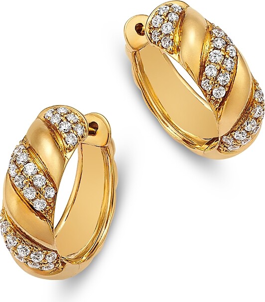 Bloomingdale's Fine Collection Diamond Patterned Hoop Earrings in 14K Yellow Gold, 0.4 tcw