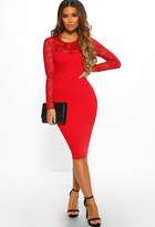 Thumbnail for your product : Pink Boutique Miss Romantic Red Lace Long Sleeve Bodycon Midi Dress
