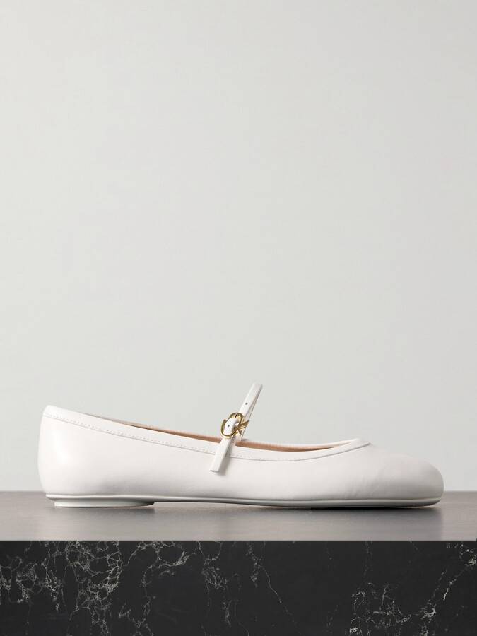 Gianvito Rossi Carla Leather Mary Jane Ballet Flats - White