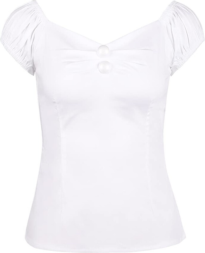 YARN INK Women's Rockabilly Tops 1950s Pinup Shirt Casual Off