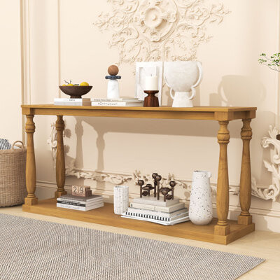 Charlton Home Vintage Entryway Console Table with Sculptural Vase-Leg Design and Lower Shelf for Living Room