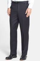 Thumbnail for your product : Berle Self Sizer Waist Flat Front Classic Fit Wool Gabardine Trousers