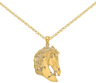 14K Yellow Gold Polished Horse Head with Long Mane Charm with 18-inch Cable Rope Chain by Versil
