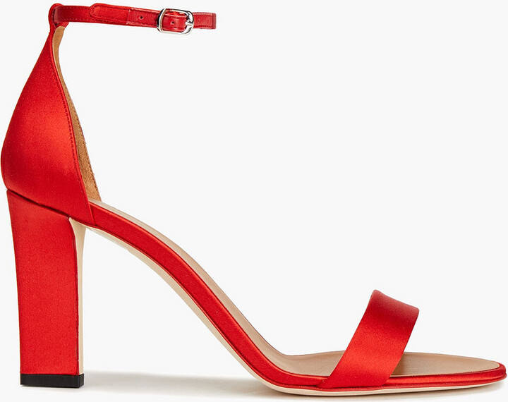 red satin sandals
