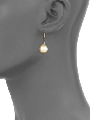 BELPEARL 10-11MM Golden Drop South Sea Pearl 14K Yellow Gold Earrings