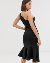 Thumbnail for your product : ASOS DESIGN DESIGN one shoulder tuck detail midi dress in black