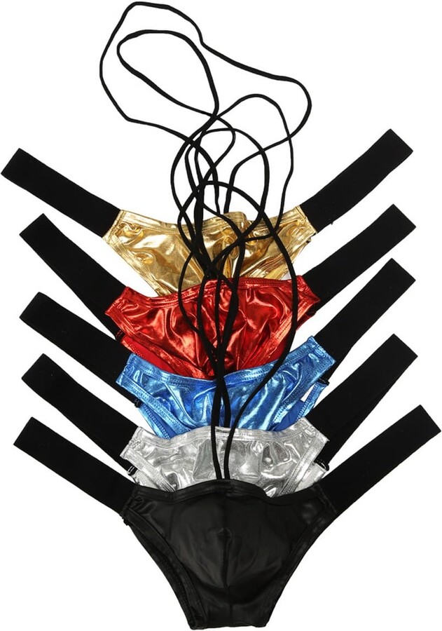 Golirsteca Male Sexy Metallic GString Shiny Briefs Double Straps Pouch