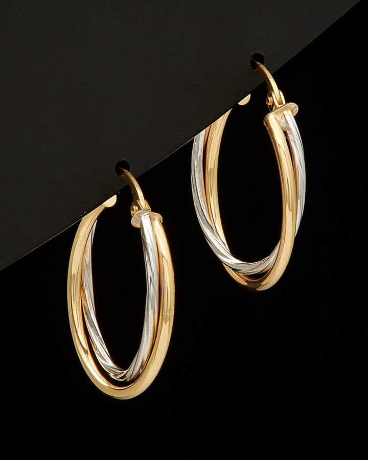 Italian Gold 14K Two-Tone Double Hoop Earrings - ShopStyle