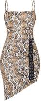 Thumbnail for your product : PrettyLittleThing Tan Snake Print Cowl Neck Hook & Eye Detail Asymmetric Bodycon Dress