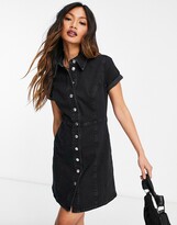 Thumbnail for your product : ASOS DESIGN denim fitted shirt dress with short sleeves in washed black