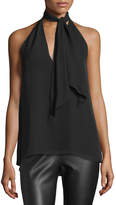 Thumbnail for your product : Haute Hippie Sleeveless Silk Tie-Front Top, Black