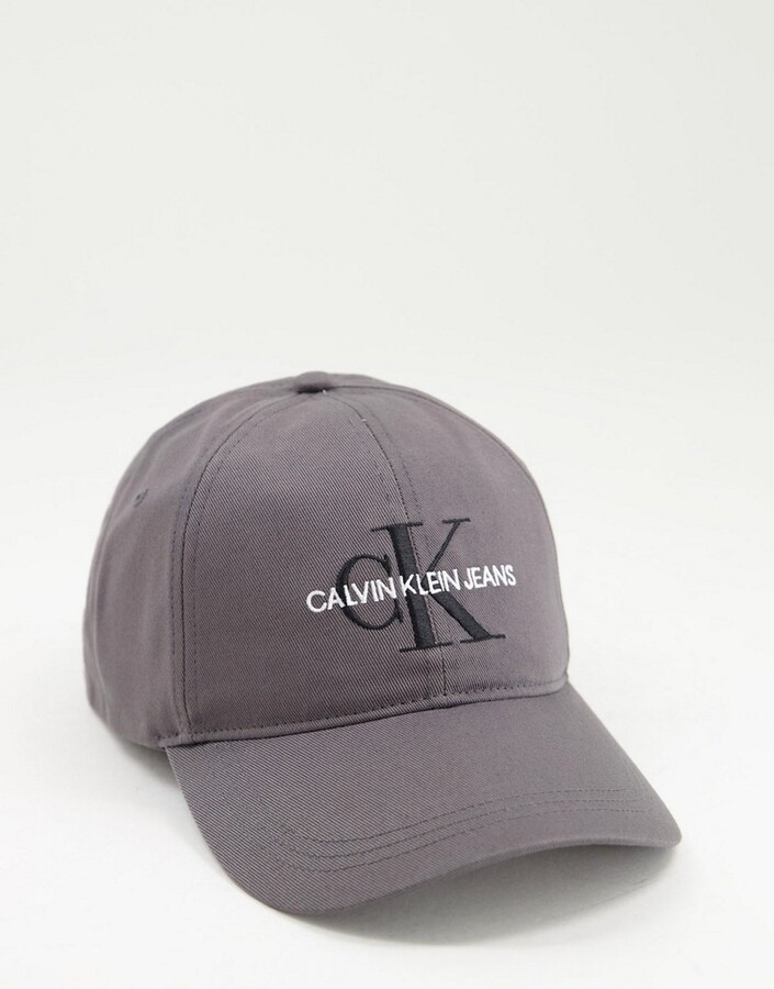 Calvin Klein Jeans monogram logo cap in charcoal - ShopStyle Hats