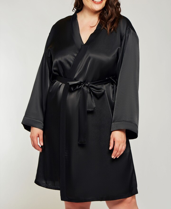 iCollection Plus Size Marina Lux Satin Robe Lingerie