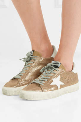Golden Goose May Distressed Metallic Suede And Leather Sneakers - IT35