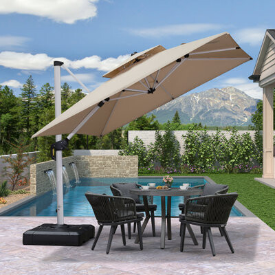 Arlmont & Co. Mutluyaka 120" Square Cantilever Umbrella With Base