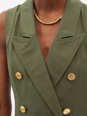 Balmain Monogram-button Cotton-twill Mini Dress - Khaki