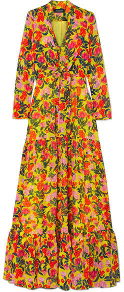 Saloni Alexia Tiered Floral-print Silk-chiffon Maxi Dress - Yellow ...