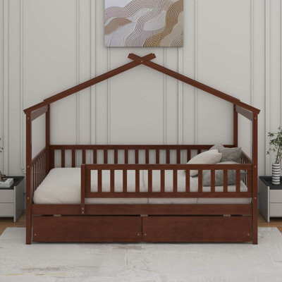 Harper Orchard Twin Wooden House Bed With Drawers