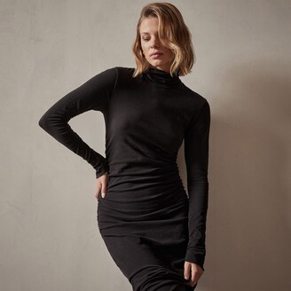 James Perse Recycled Brushed Jersey Ruched Turtleneck Dress