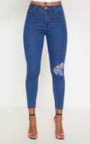 Thumbnail for your product : PrettyLittleThing Mid Wash Distressed Knee High Waisted Skinny Jean
