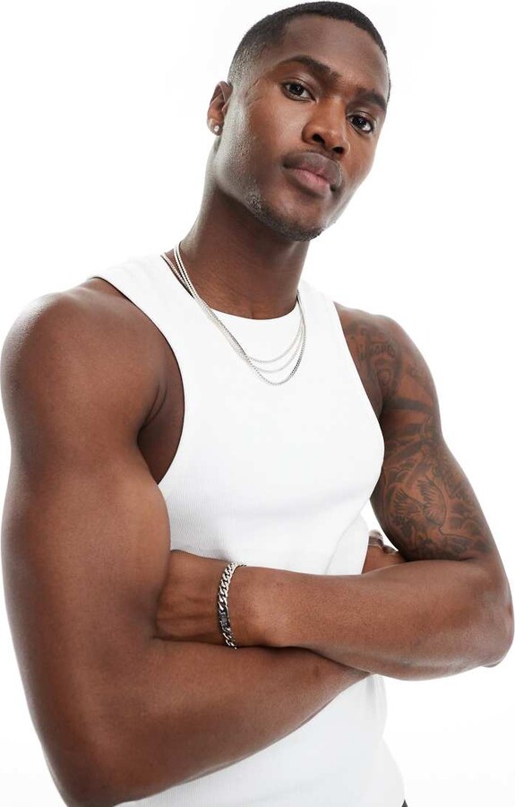 ASOS DESIGN muscle fit racer vest with high neck in white