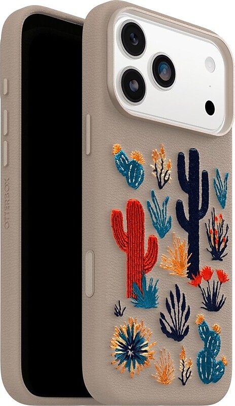 Otterbox Symmetry Cactus Leather Embroidery MagSafe Phone Case for iPhone 17 Pro Max, Shock Absorbing, Cactus Garden (77-98776)