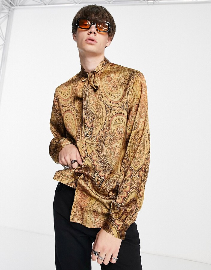 Mens Sangi Rome Collection 2014 Shades of Brown Pailey High Collar Cuffed Shirt 