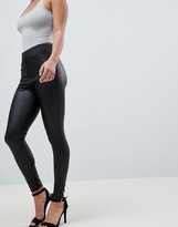 Thumbnail for your product : ASOS DESIGN Petite leather look leggings with elastic slim waist