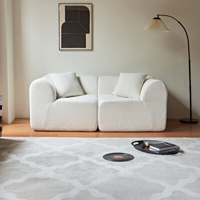 Mercer41 2-Seater Velvet Fabric Sofa with Pillows