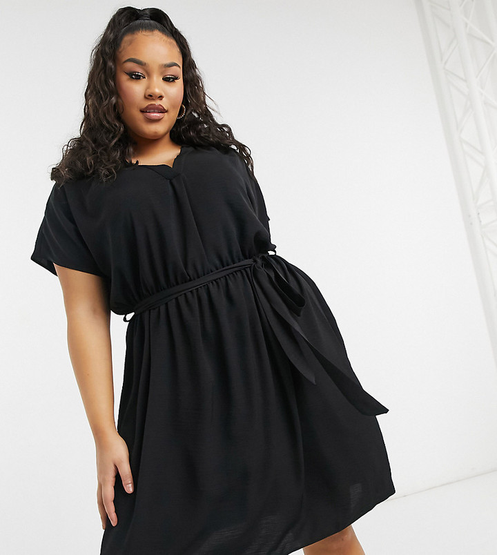 New Look Plus New Look Curve belted dress in black - ShopStyle