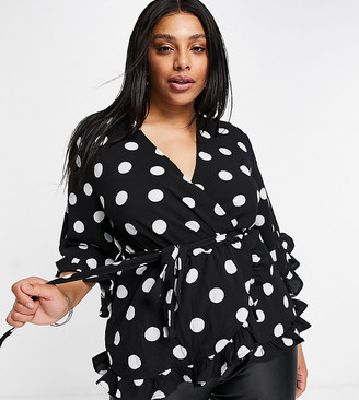 plus size white blouse with black polka dots
