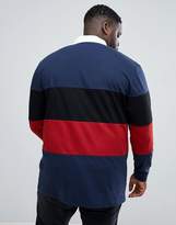 Thumbnail for your product : ASOS Design PLUS Longline Long Sleeve Rugby Polo Shirt With Colour Block In Heavyweight Jersey