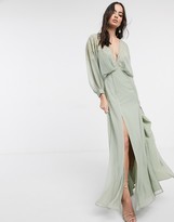 Thumbnail for your product : ASOS DESIGN embroidered yoke crinkle chiffon maxi dress