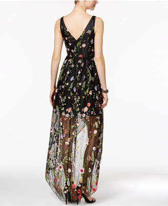 Adrianna Papell Embroidered High-Low Gown