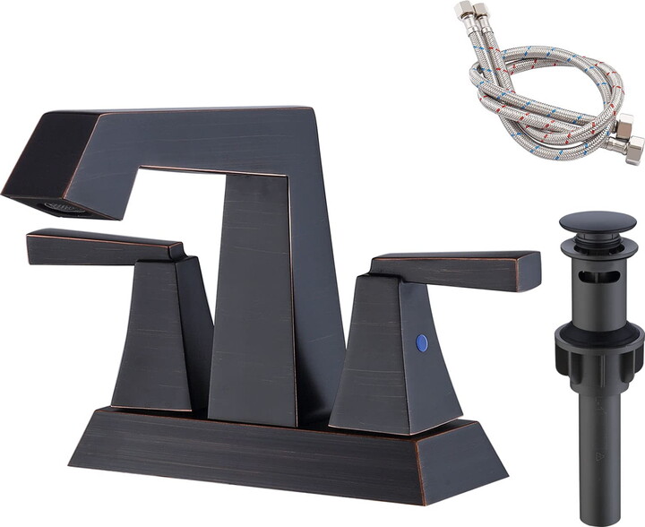 AsterOutdoor 2-Handle Bathroom Sink Faucet Oil Rubbed Bronze 4 Inches Centerset Vanity Faucet 3 Hole with Pop Up Drain & Supply Lines Modern Commercial[Unable ship on weekends,+usps/fedex]