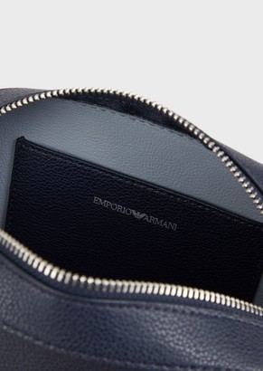 Emporio Armani Bonded Leather Shoulder Bag With Perforated Logo