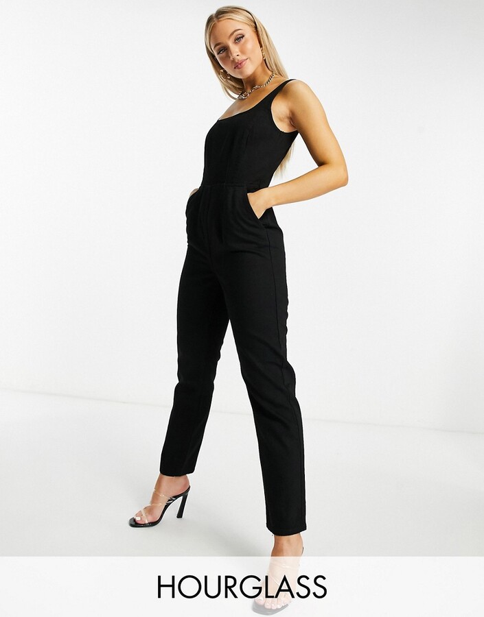 ASOS DESIGN Hourglass denim square neck fitted jumpsuit in washed black -  ShopStyle
