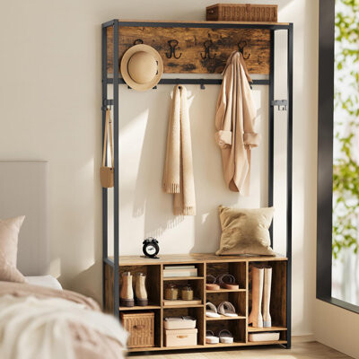 Hall Tree with Bench and Shoe Storage, Coat Rack