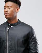Thumbnail for your product : ASOS Design DESIGN Tall faux leather racing jacket in black