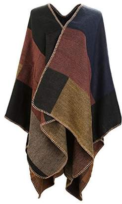 UTOVME Fashion Winter Cashmere Feel Cardigan Large Plaid Blanket Scarf Poncho